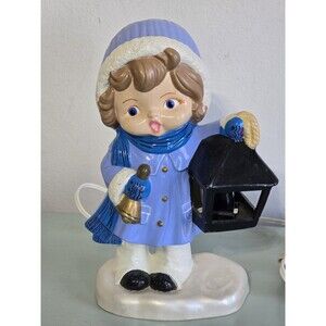 Winter Christmas Caroler Girl Lamp Singing Ceramic Hand Painted 10 Inch Electric